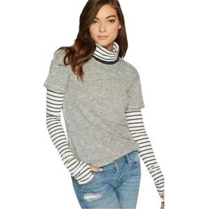FREE PEOPLE XS Gray Striped Turtleneck Piper Twofer Layered Top